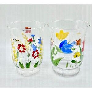 Set of 2 HALLMARK Hand Painted Floral Candle Holders Lantern Spring Flowers
